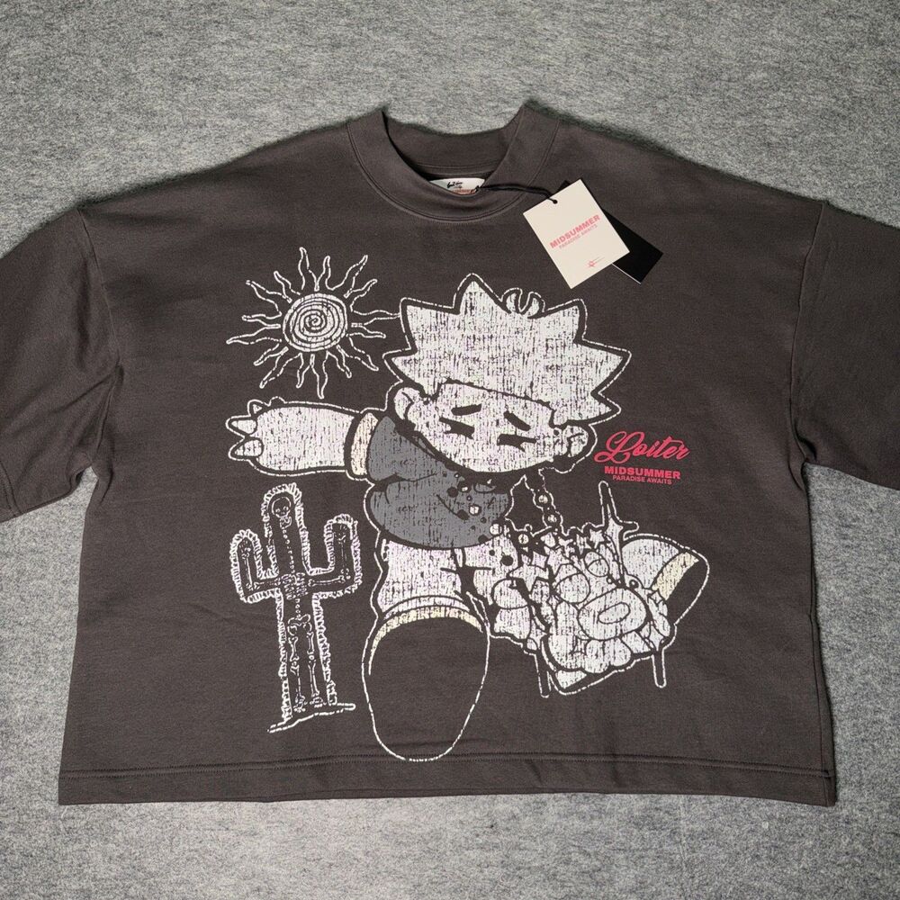 Loiter Midsummer Shirt Mens Gray Graphic Short Sleeve Cotton - Size L (NEW)